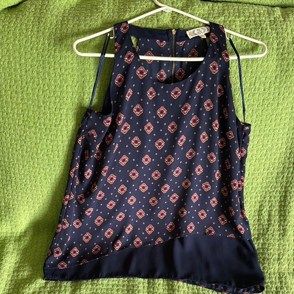 Pink Rose Navy and Pink Patterned Tank Top